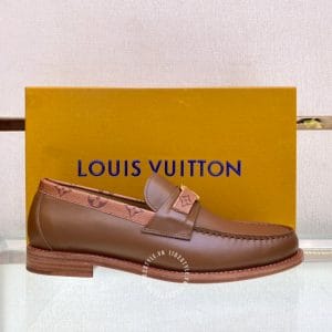 Giày lười nam cao cấp Louis Vuitton màu nâu logo vàng - Ảnh 6