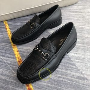 Giày lười Louis Vuitton nam màu đen dập vân cá sấu siêu cấp - Hình ảnh 3