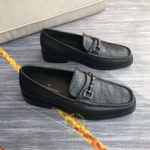 Giày lười Louis Vuitton nam màu đen dập vân cá sấu siêu cấp - Hình ảnh 2