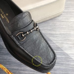 Giày lười Louis Vuitton nam màu đen dập vân cá sấu siêu cấp - Hình ảnh 7