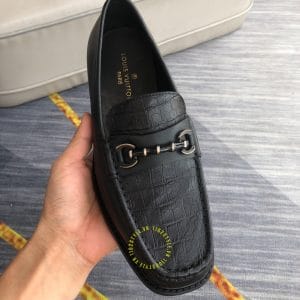 Giày lười Louis Vuitton nam màu đen dập vân cá sấu siêu cấp - Hình ảnh 5
