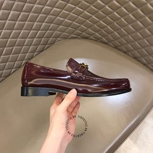 Giày Loafer Salvatore Ferragamo màu đỏ mận da bóng cao cấp - Ảnh 6