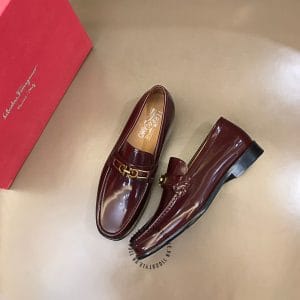 Giày Loafer Salvatore Ferragamo màu đỏ mận da bóng cao cấp - Ảnh 3