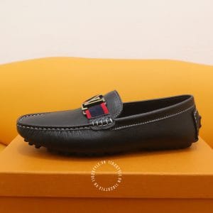 Giày lười Louis Vuitton da sần màu đen logo vàng super fake - Hình ảnh 5