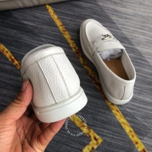 Giày lười nam LV da sần màu trắng logo bạc phiên bản siêu cấp - Ảnh 8