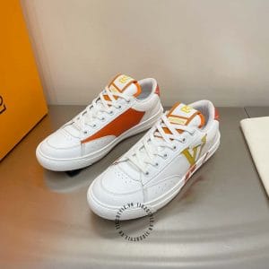 Giày Louis Vuitton sneaker thể thao trắng họa tiết cam - Ảnh 3