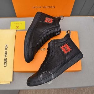 Giày Louis Vuitton Sneaker cổ cao Boot đen logo cam vuông cao cấp - Ảnh 2