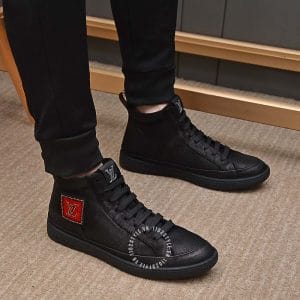 Giày Louis Vuitton Sneaker cổ cao Boot đen logo cam vuông cao cấp - Ảnh 7