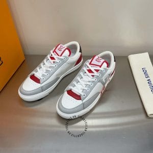 Giày Louis Vuitton sneaker thể thao trắng phối màu đỏ họa tiết ghi - Ảnh 3