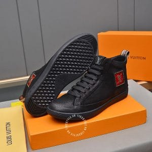 Giày Louis Vuitton Sneaker cổ cao Boot đen logo cam vuông cao cấp - Ảnh 6
