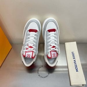 Giày Louis Vuitton sneaker thể thao trắng phối màu đỏ họa tiết ghi - Ảnh 2