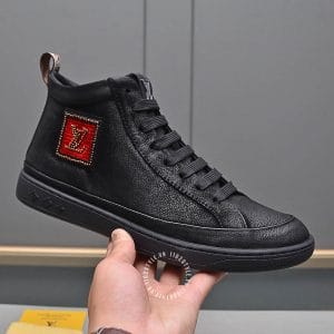 Giày Louis Vuitton Sneaker cổ cao Boot đen logo cam vuông cao cấp - Ảnh 3
