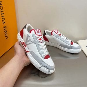 Giày Louis Vuitton sneaker thể thao trắng phối màu đỏ họa tiết ghi - Ảnh 4