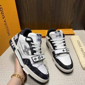 Giày LV Sneakers kiểu dáng cô cao thể thao trắng họa tiết monogram cao cấp - Ảnh 8