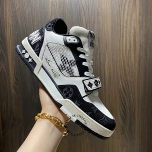 Giày LV Sneakers kiểu dáng cô cao thể thao trắng họa tiết monogram cao cấp - Ảnh 4