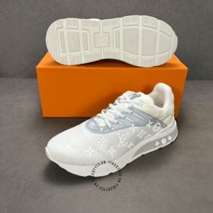 Giày Louis Vuitton Sneaker Run Away trắng - ghi họa tiết nổi cao cấp - Ảnh 5