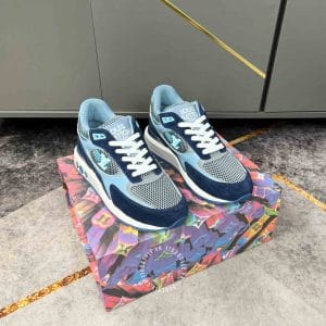 Giày LV Sneakers kiểu dáng thể thao da lộn màu xanh nổi bật - Ảnh 2