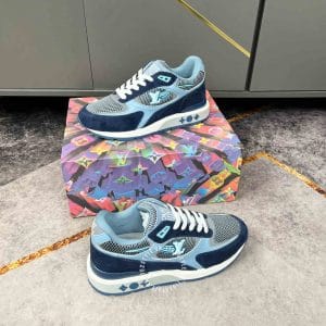 Giày LV Sneakers kiểu dáng thể thao da lộn màu xanh nổi bật - Ảnh 3