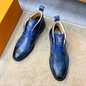 Giày Louis Vuitton cổ cao boot màu xanh đen logo LV cao cấp - Ảnh 2