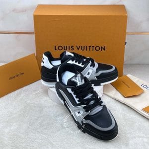 Giày LV Sneakers Louis Vuitton đen da thật họa tiết nổi hàng hiệu cao cấp - Ảnh 6