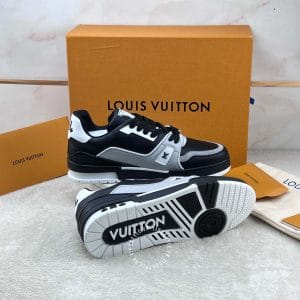Giày LV Sneakers Louis Vuitton đen da thật họa tiết nổi hàng hiệu cao cấp - Ảnh 5
