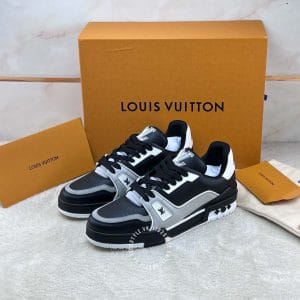 Giày LV Sneakers Louis Vuitton đen da thật họa tiết nổi hàng hiệu cao cấp - Ảnh 2