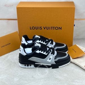 Giày LV Sneakers Louis Vuitton đen da thật họa tiết nổi hàng hiệu cao cấp - Ảnh 4