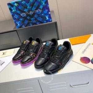 Giày Louis Vuitton Sneaker Trainer đen đế tím hàng hiệu giá tốt - Ảnh 9
