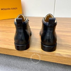 Giày Louis Vuitton cổ cao boot nam da bò màu xanh đen buộc dây - Ảnh 8