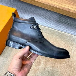 Giày Louis Vuitton cổ cao boot nam da bò màu xanh đen buộc dây - Ảnh 7