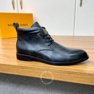 Giày Louis Vuitton cổ cao boot nam da bò màu xanh đen buộc dây - Ảnh 6
