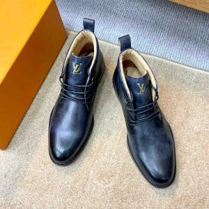 Giày Louis Vuitton cổ cao boot nam da bò màu xanh đen buộc dây - Ảnh 3