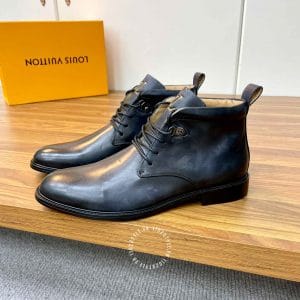 Giày Louis Vuitton cổ cao boot nam da bò màu xanh đen buộc dây - Ảnh 5
