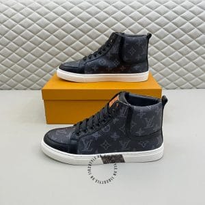 Giày Louis Vuitton Sneaker Boot cổ cao đen họa tiết, đế trắng hot hit - Hình ảnh 7
