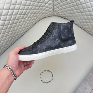 Giày Louis Vuitton Sneaker Boot cổ cao đen họa tiết, đế trắng hot hit - Hình ảnh 5