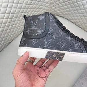 Giày Louis Vuitton Sneaker Boot cổ cao đen họa tiết, đế trắng hot hit - Hình ảnh 6