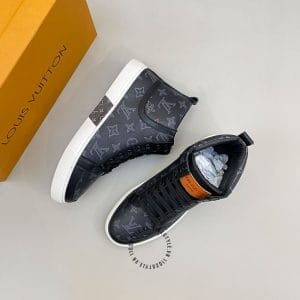 Giày Louis Vuitton Sneaker Boot cổ cao đen họa tiết, đế trắng hot hit - Hình ảnh 3