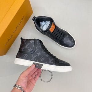 Giày Louis Vuitton Sneaker Boot cổ cao đen họa tiết, đế trắng hot hit - Hình ảnh 2