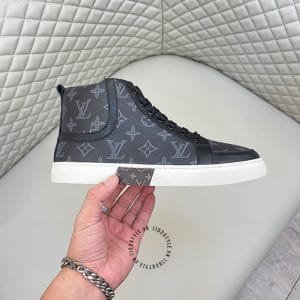 Giày Louis Vuitton Sneaker Boot cổ cao đen họa tiết, đế trắng hot hit - Hình ảnh 4