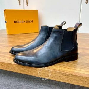 Giày Louis Vuitton cổ cao chelsea boot màu đen loang logo chìm - Ảnh 5