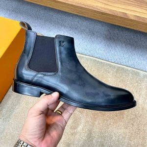 Giày Louis Vuitton cổ cao chelsea boot màu đen loang logo chìm - Ảnh 6