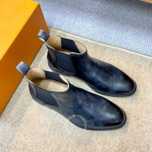 Giày Louis Vuitton cổ cao chelsea boot màu đen loang logo chìm - Ảnh 4