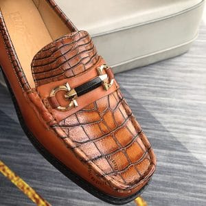 Giày nam Salvatore Ferragamo màu nâu dập vân cá sấu cao cấp - Ảnh 6