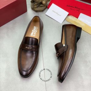 Giày nam Salvatore Ferragamo màu nâu logo chữ nổi - Ảnh 2
