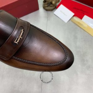 Giày nam Salvatore Ferragamo màu nâu logo chữ nổi - Ảnh 6