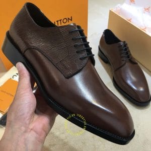 Giày Louis Vuitton nam da trơn màu nâu dây buộc phiên bản cao cấp - Hình ảnh 4