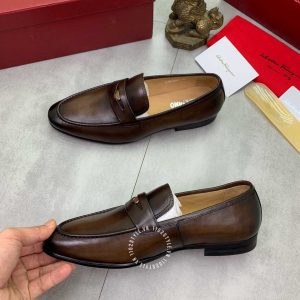 Giày nam Salvatore Ferragamo màu nâu logo tròn dập chữ nổi - Ảnh 3