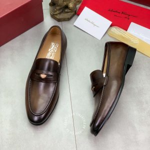 Giày nam Salvatore Ferragamo màu nâu logo tròn dập chữ nổi - Ảnh 2