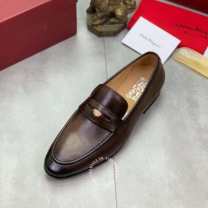 Giày nam Salvatore Ferragamo màu nâu logo tròn dập chữ nổi - Ảnh 5