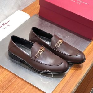 Giày nam Salvatore Ferragamo hàng hiệu màu nâu logo vàng - Ảnh 2